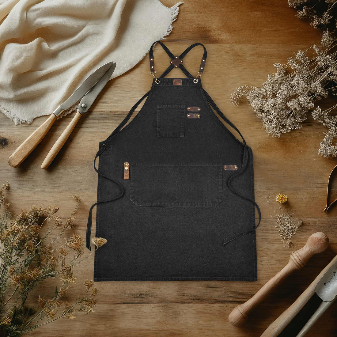 Chef Aprons for Men Women with Large Pockets, Cotton Canvas Cross Back Adjustable Work Apron, Size M to XXL