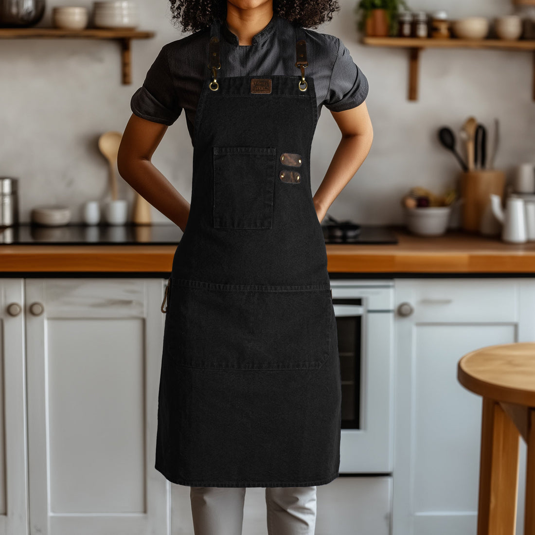 Chef Aprons for Men Women with Large Pockets, Cotton Canvas Cross Back Adjustable Work Apron, Size M to XXL