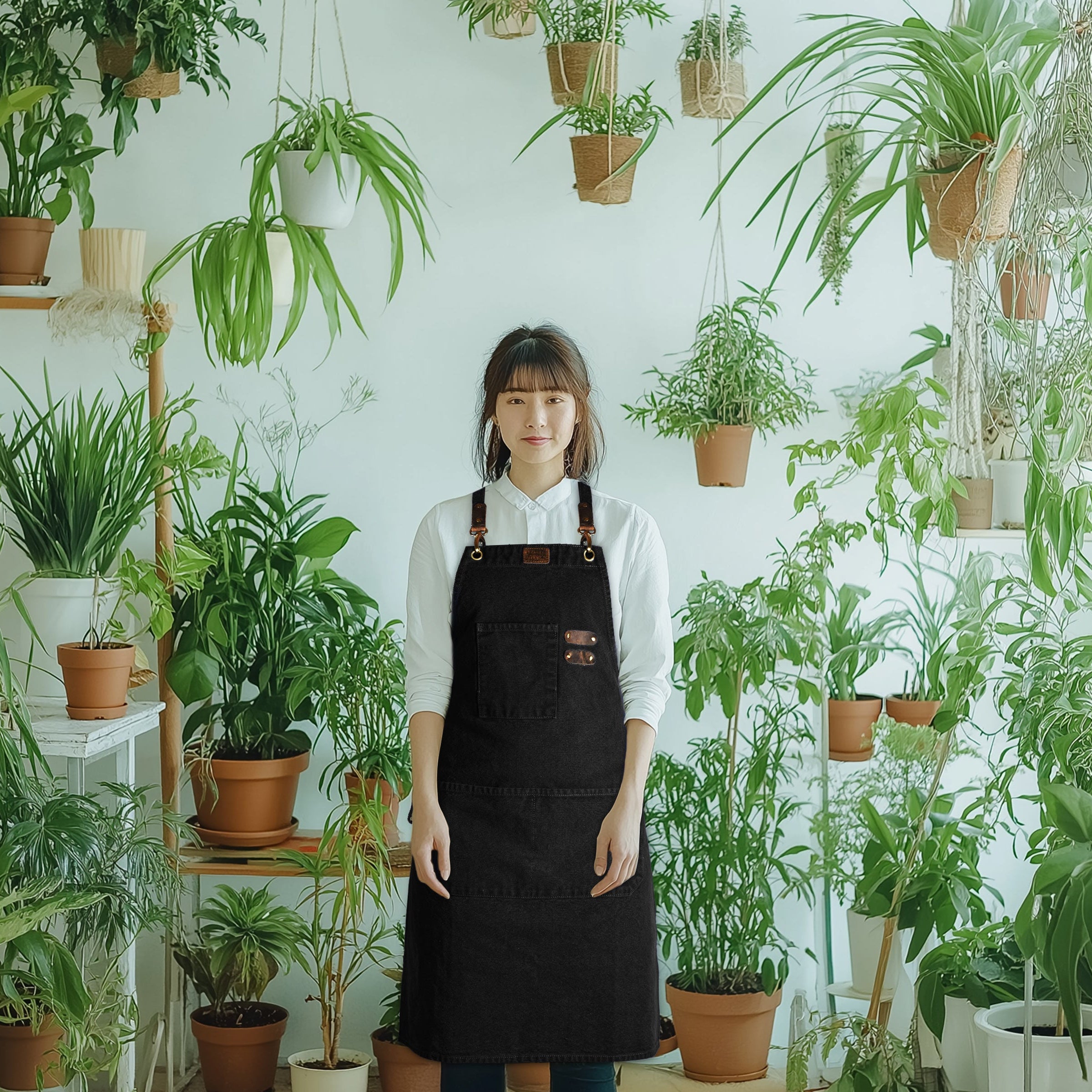 Chef Aprons for Men Women with Large Pockets, Cotton Canvas Cross Back Adjustable Work Apron, Size M to XXL