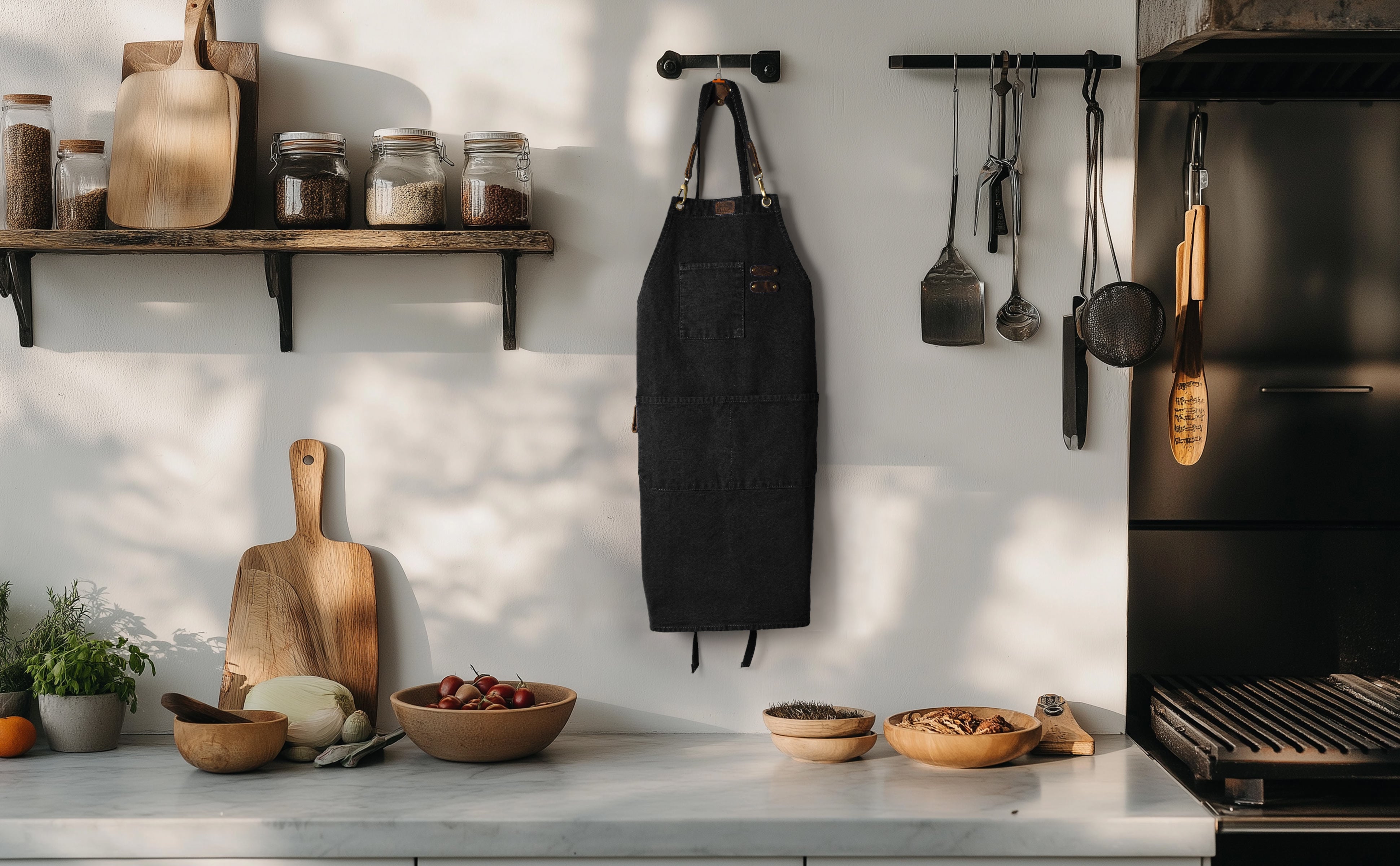 Chef Aprons for Men Women with Large Pockets, Cotton Canvas Cross Back Adjustable Work Apron, Size M to XXL