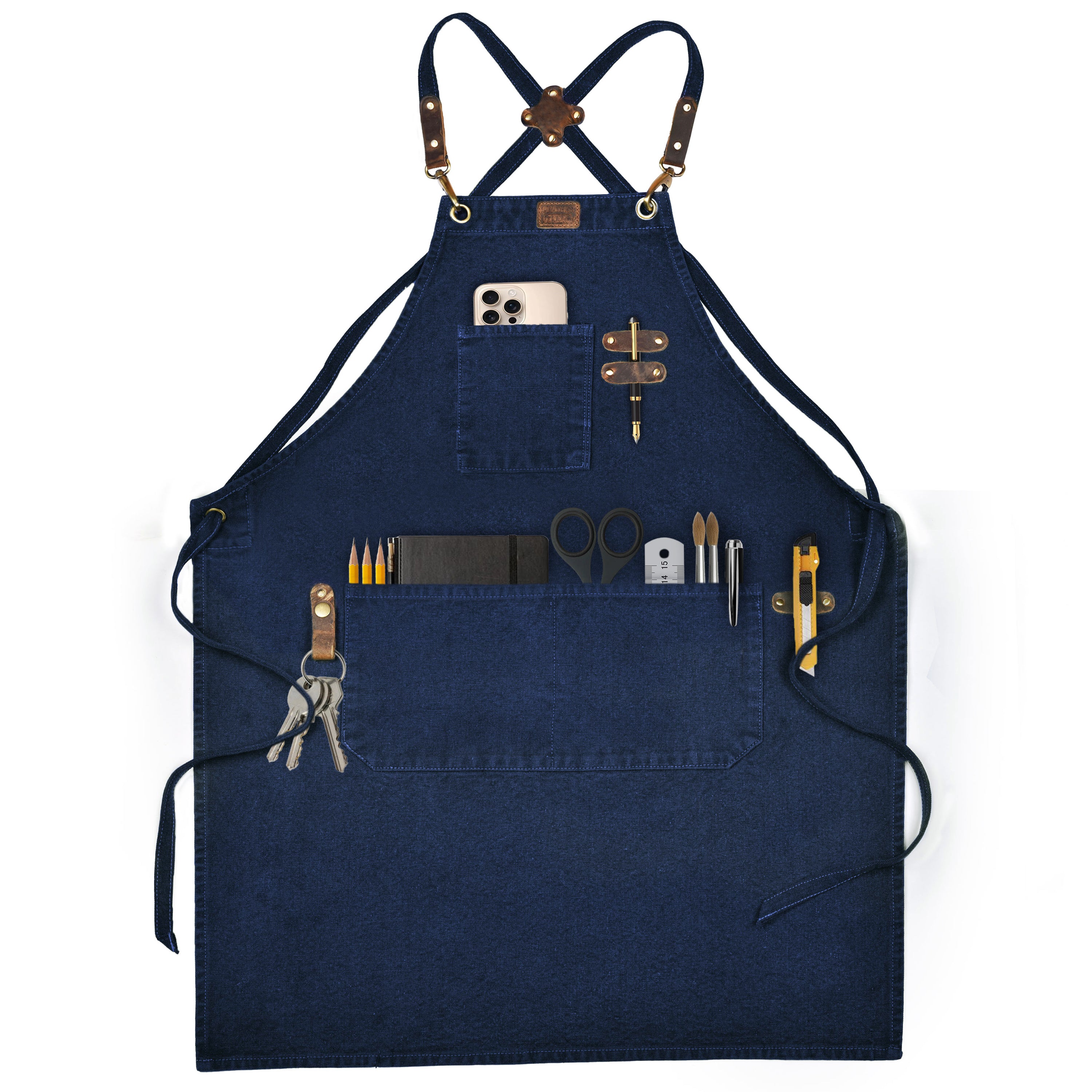 Chef Aprons for Men Women with Large Pockets, Cotton Canvas Cross Back Adjustable Work Apron, Size M to XXL