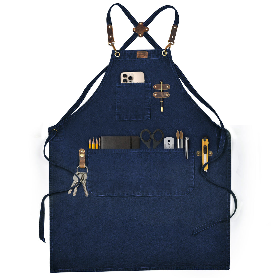 Chef Aprons for Men Women with Large Pockets, Cotton Canvas Cross Back Adjustable Work Apron, Size M to XXL