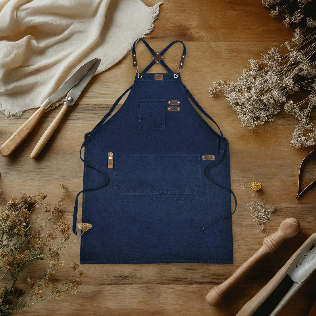 Chef Aprons for Men Women with Large Pockets, Cotton Canvas Cross Back Adjustable Work Apron, Size M to XXL