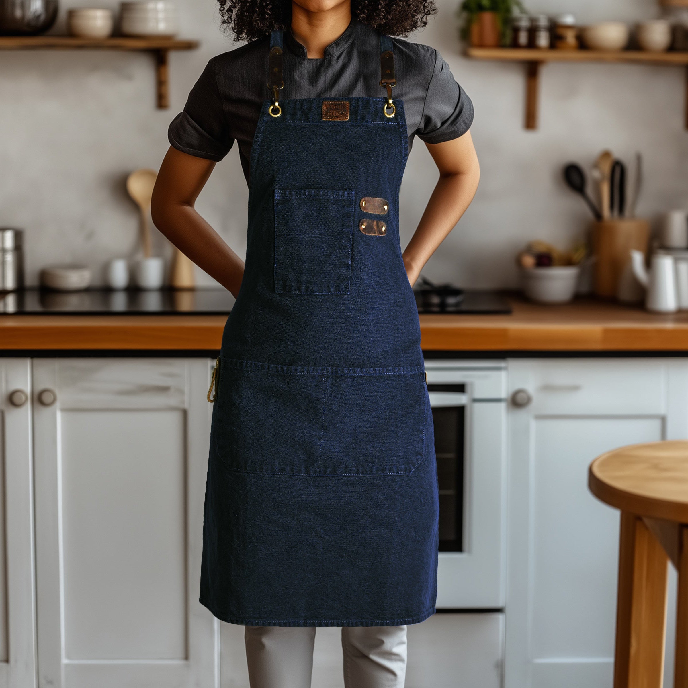 Chef Aprons for Men Women with Large Pockets, Cotton Canvas Cross Back Adjustable Work Apron, Size M to XXL