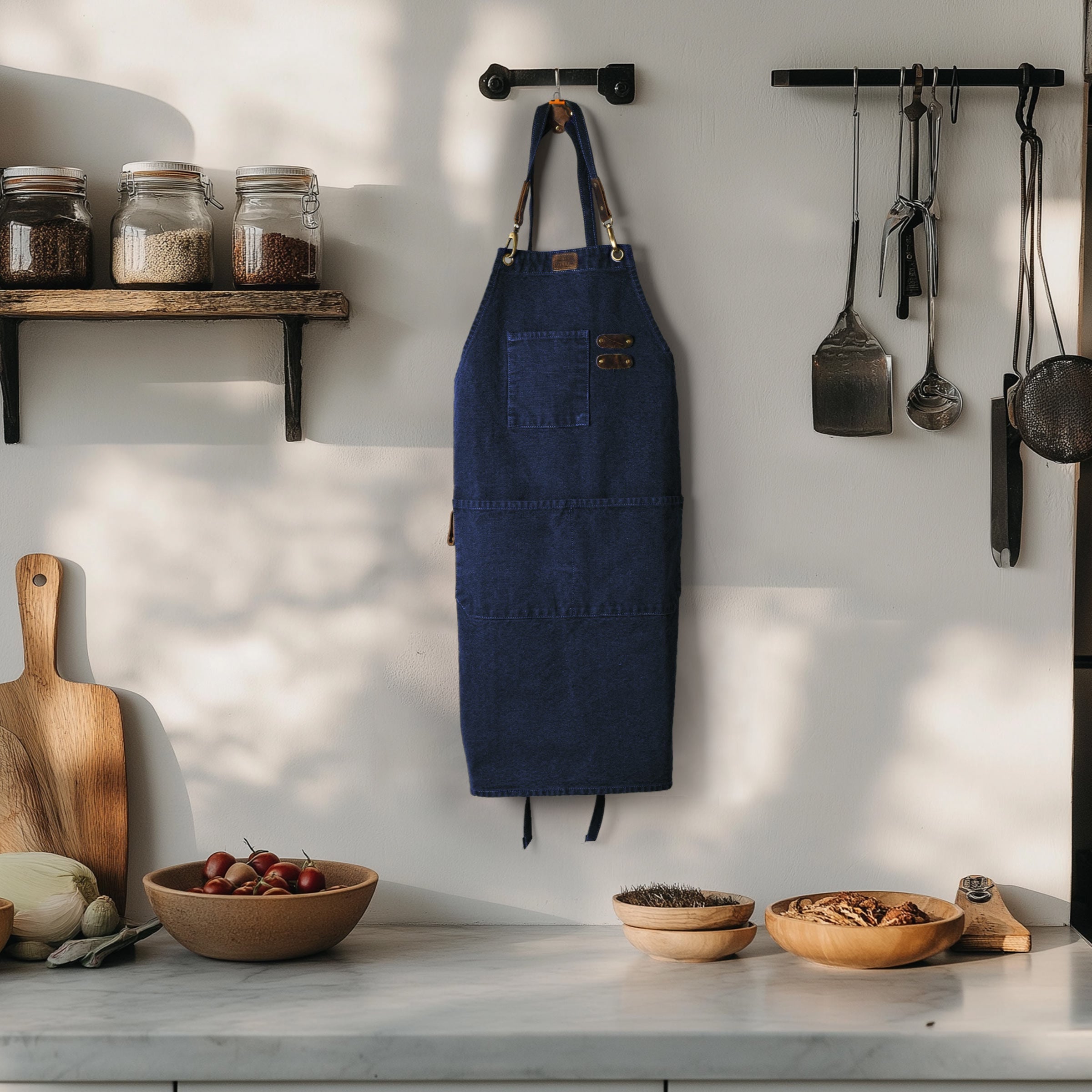 Chef Aprons for Men Women with Large Pockets, Cotton Canvas Cross Back Adjustable Work Apron, Size M to XXL