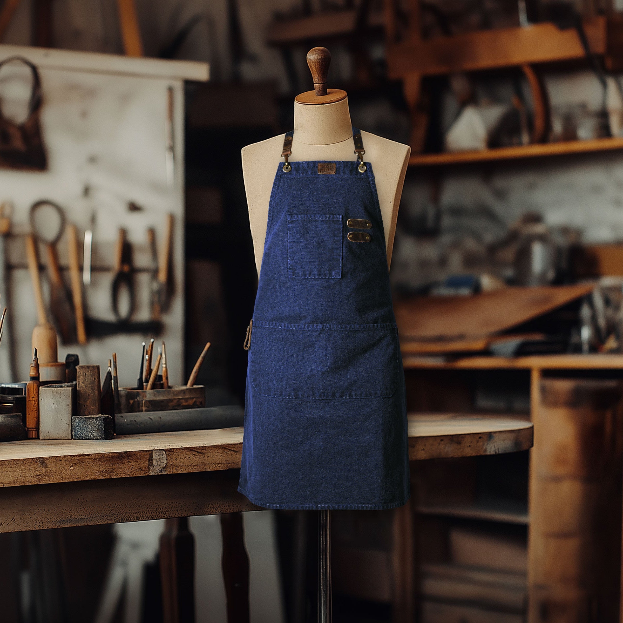 Chef Aprons for Men Women with Large Pockets, Cotton Canvas Cross Back Adjustable Work Apron, Size M to XXL