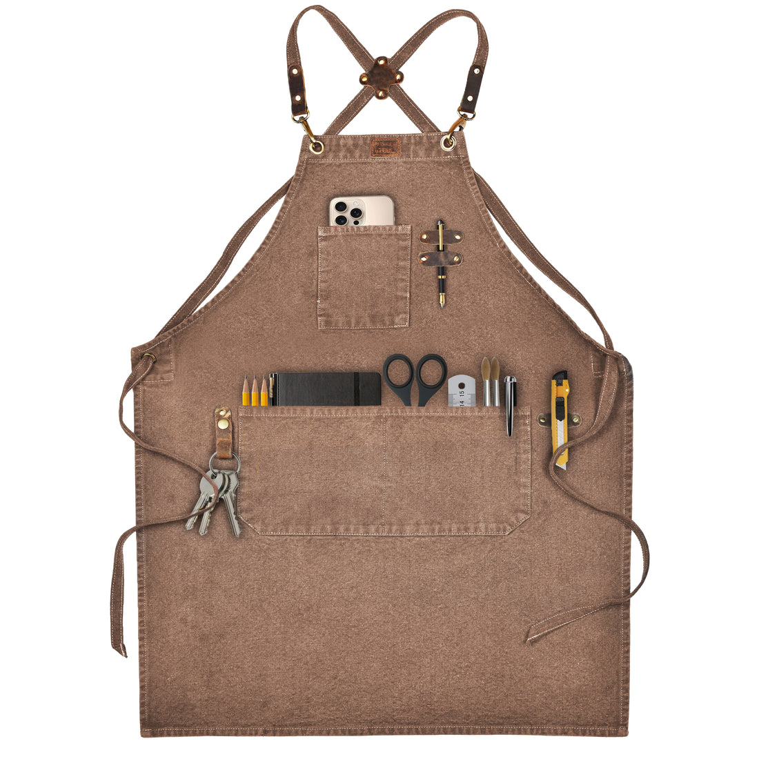 Chef Aprons for Men Women with Large Pockets, Cotton Canvas Cross Back Adjustable Work Apron, Size M to XXL