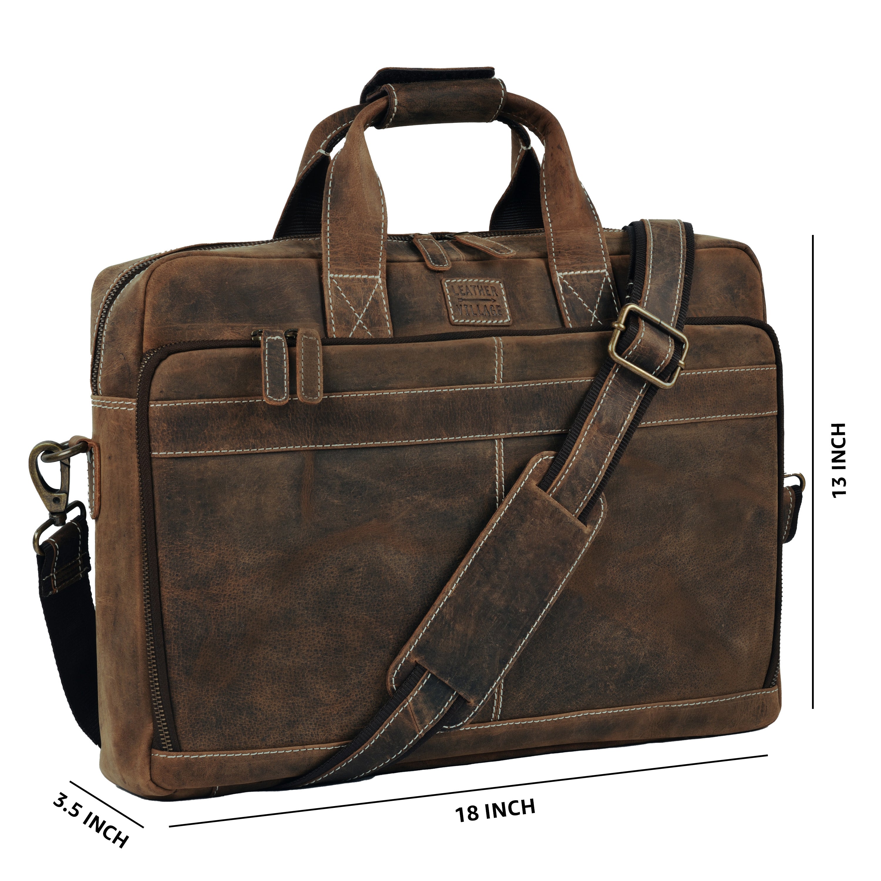 LEATHER VILLAGE 16" Leather Laptop Messenger Briefcase Bag for Men-Brown-Leather Satchel for Travel and Office Shoulder Bag