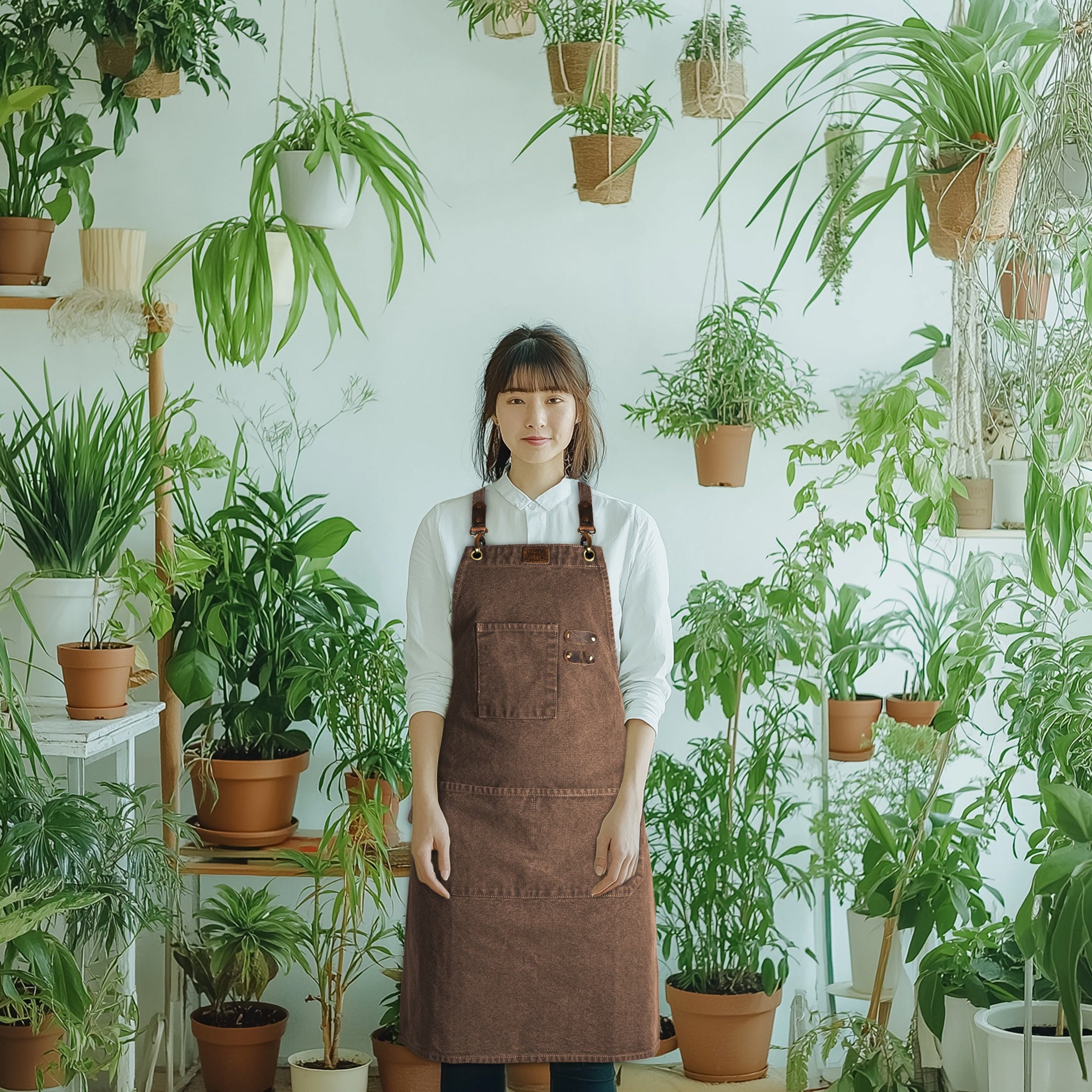 Chef Aprons for Men Women with Large Pockets, Cotton Canvas Cross Back Adjustable Work Apron, Size M to XXL