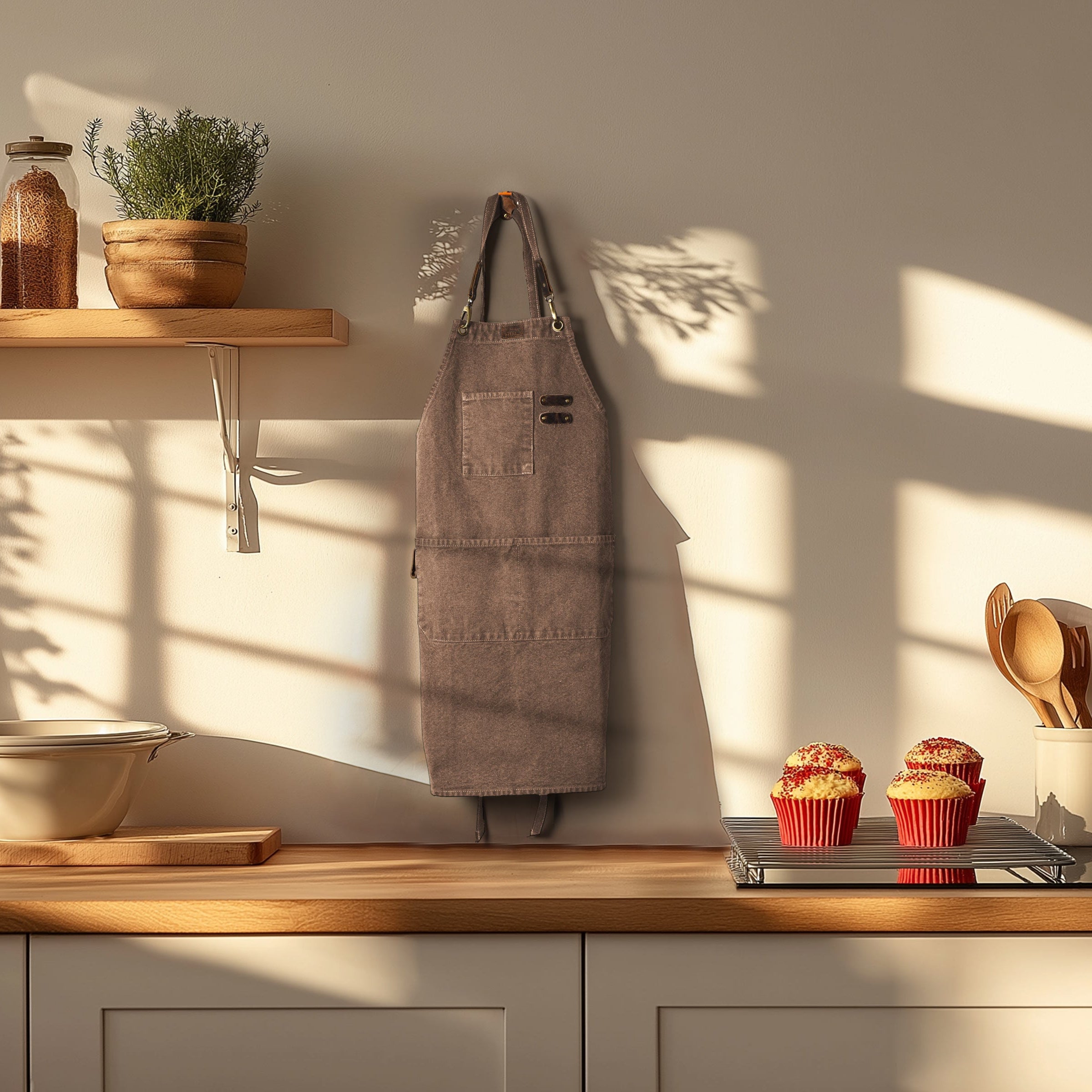 Chef Aprons for Men Women with Large Pockets, Cotton Canvas Cross Back Adjustable Work Apron, Size M to XXL