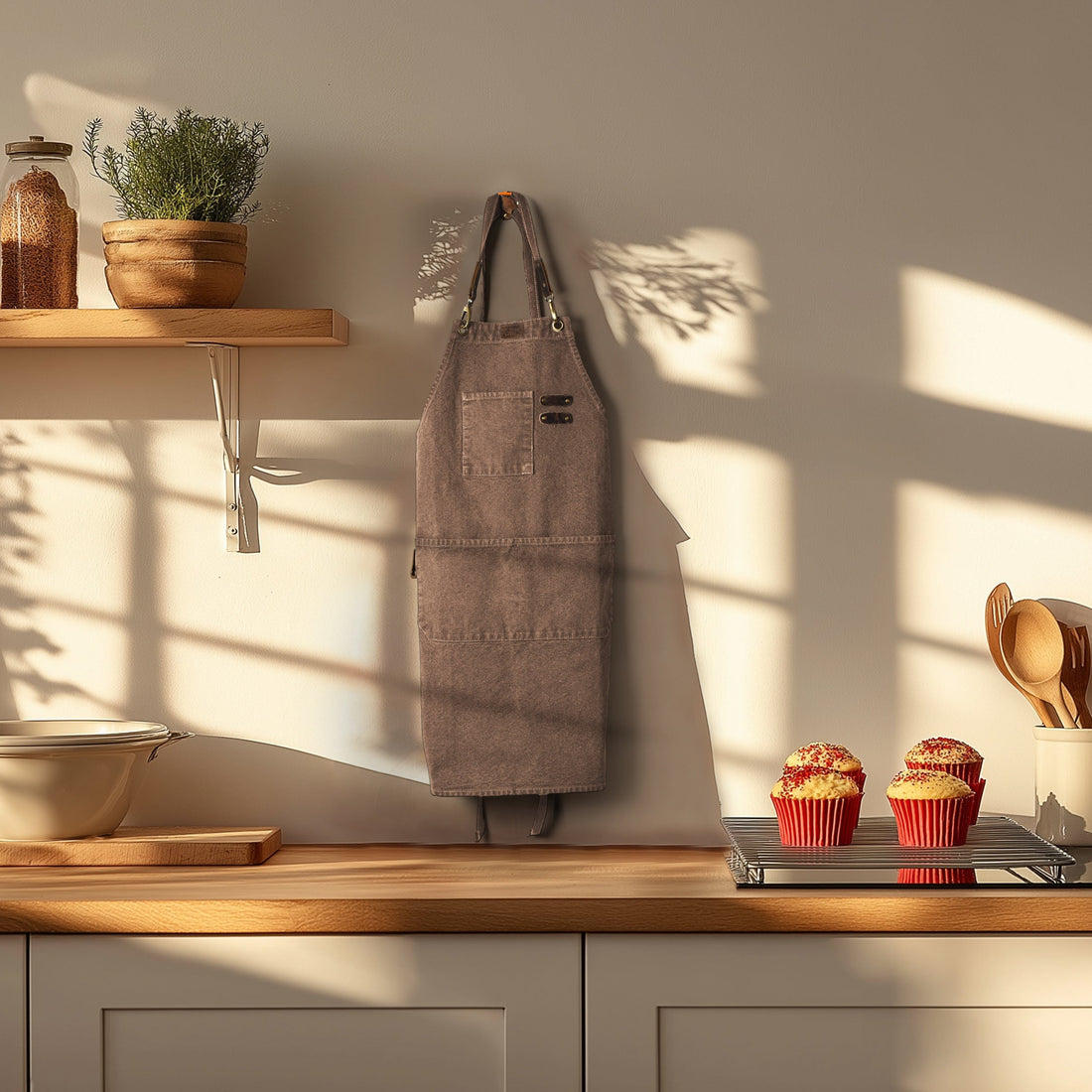 Chef Aprons for Men Women with Large Pockets, Cotton Canvas Cross Back Adjustable Work Apron, Size M to XXL