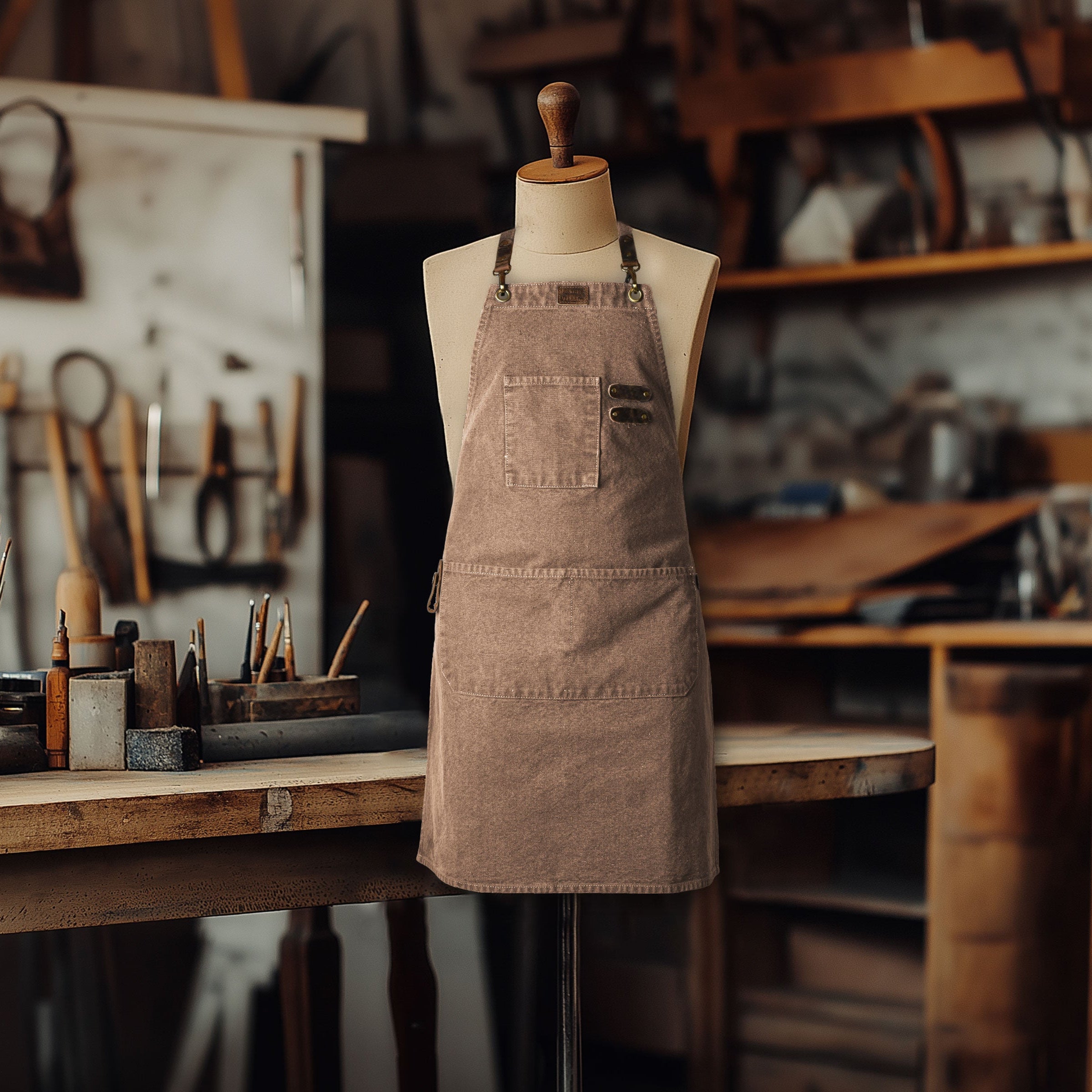 Chef Aprons for Men Women with Large Pockets, Cotton Canvas Cross Back Adjustable Work Apron, Size M to XXL