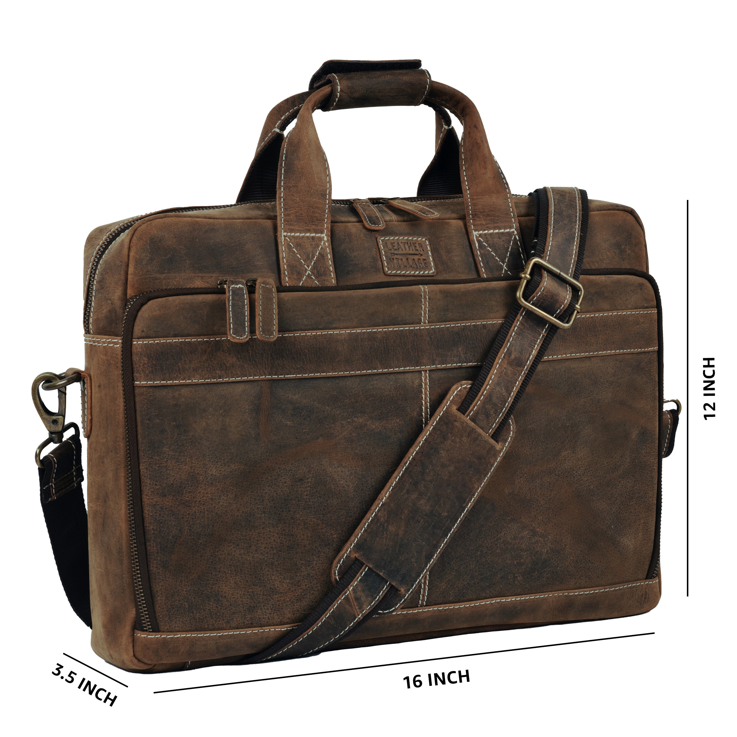 LEATHER VILLAGE 16" Leather Laptop Messenger Briefcase Bag for Men-Brown-Leather Satchel for Travel and Office Shoulder Bag
