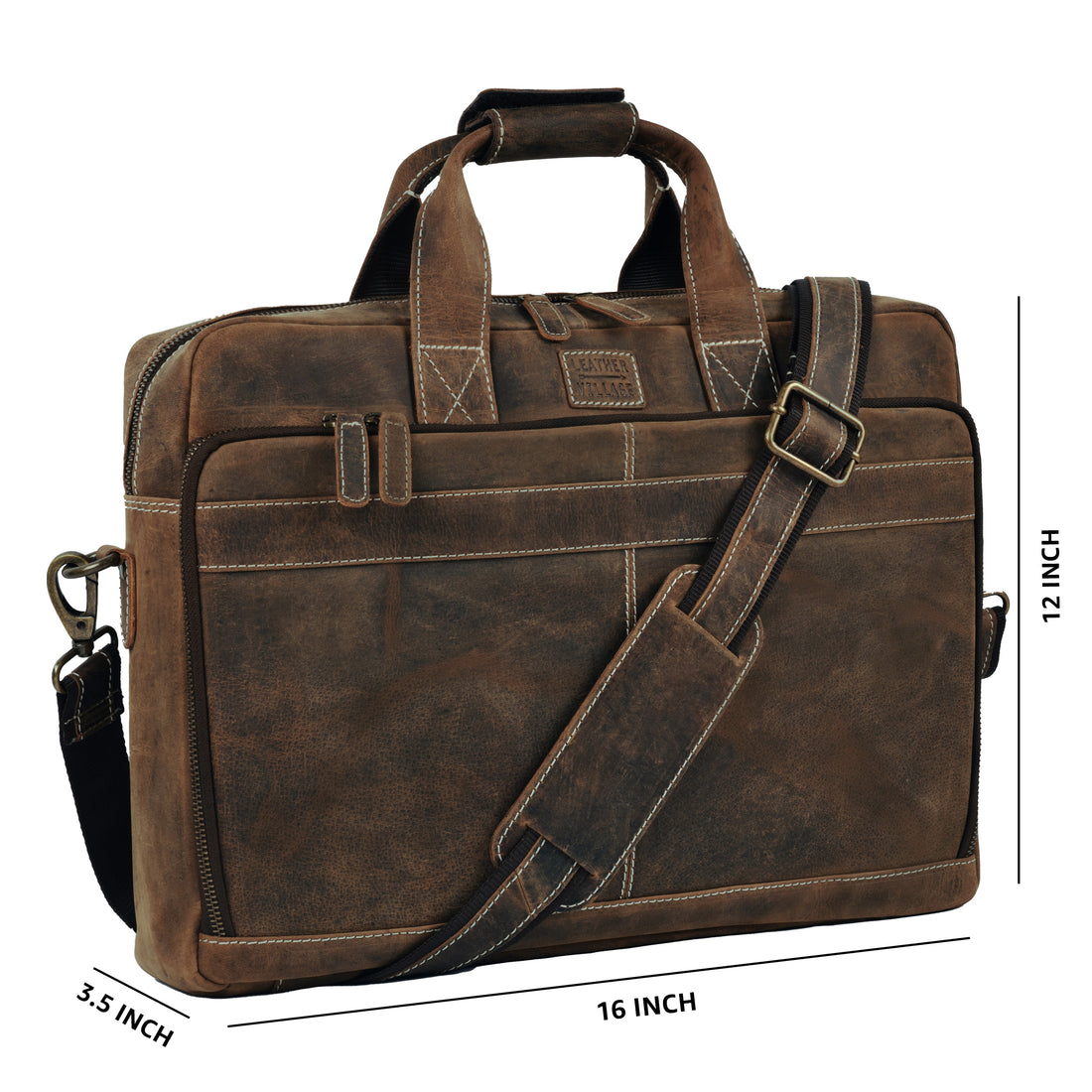 LEATHER VILLAGE 16" Leather Laptop Messenger Briefcase Bag for Men-Brown-Leather Satchel for Travel and Office Shoulder Bag