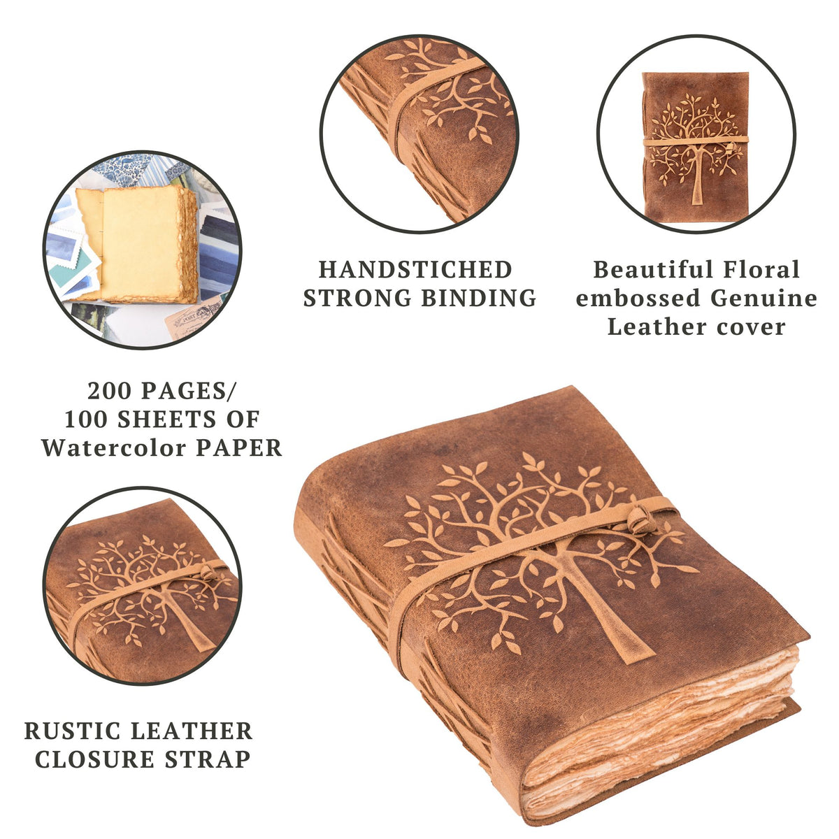 Walnut Brown - Tree of Life Leather Journal- Leather Village 