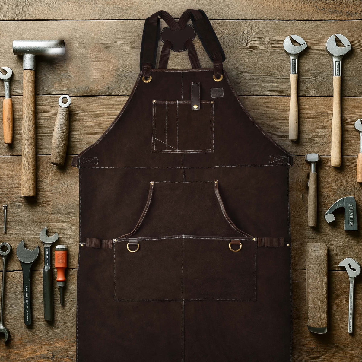 LEATHER VILLAGE Work Apron - Heavy Duty Woodworking Apron for Men with Tool Pockets for Woodworkers, Blacksmiths, Carpenters – Black Color (Size M to XXL)