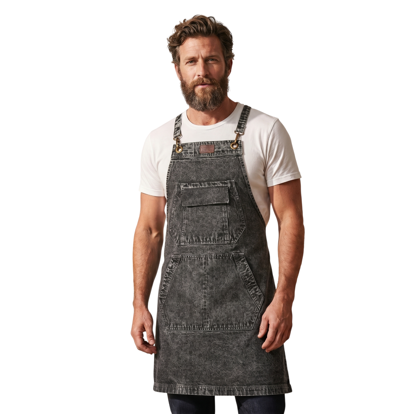 Leather Village black denim apron for men and women with adjustable straps