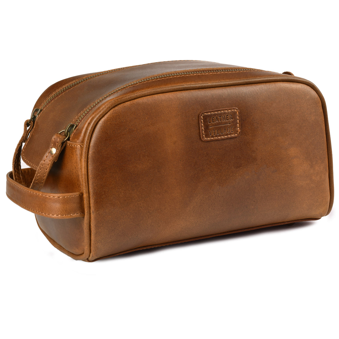 Leather Toiletry Bag for Men, Travel Essentials Shaving Dopp Kit, Mens Travel Bag Toiletries Organizer Case for Grooming, Water Resistant Cosmetic Bag Pouch