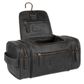 Leather Village Black Leather Hanging Toiletry Bag for Men and Travel