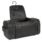 Leather Village Black Leather Hanging Toiletry Bag for Men and Travel