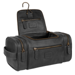 Leather Travel Toiletry Bag - Black