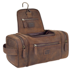 Leather Village Tan Leather Hanging Toiletry Bag for Men and Travelers