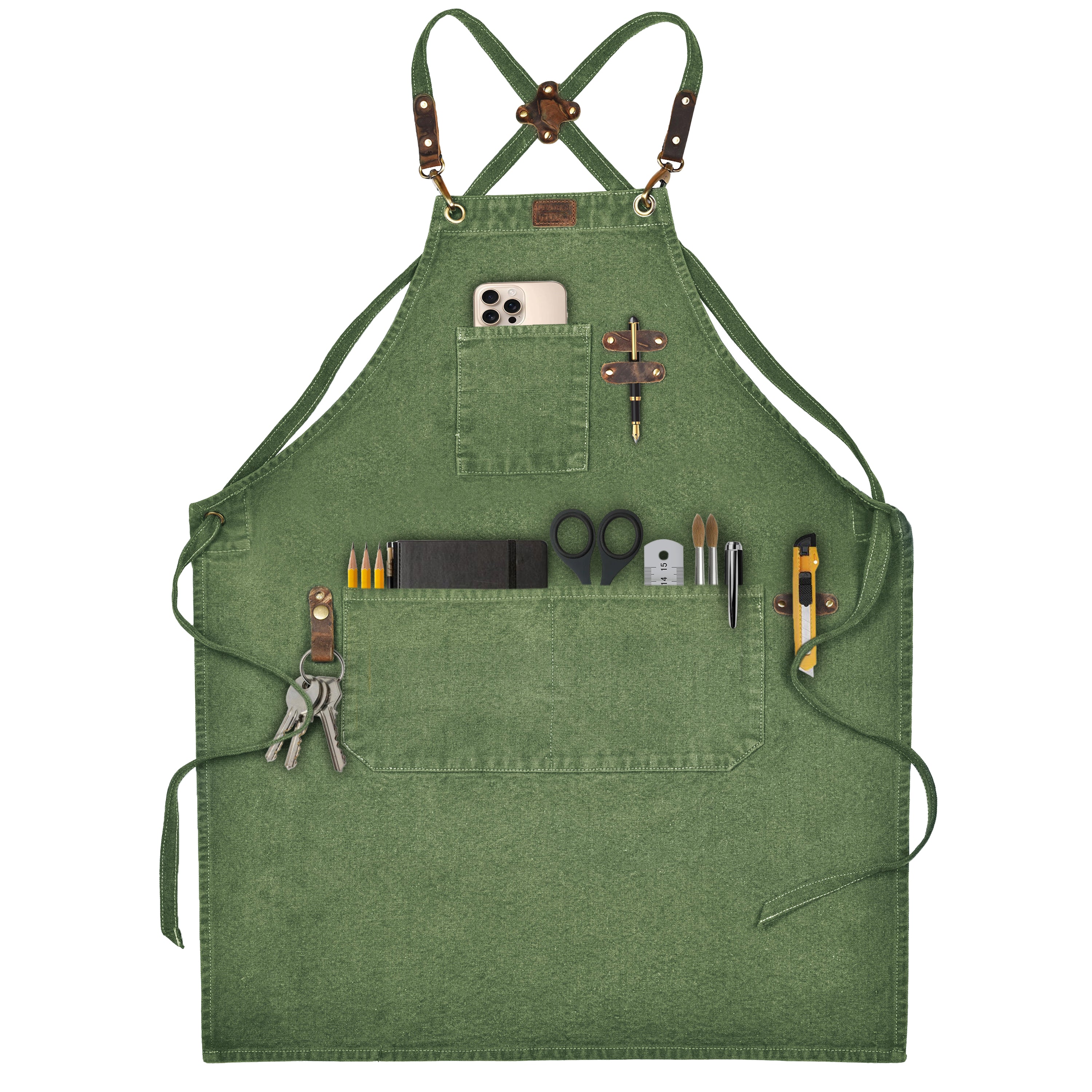 Chef Aprons for Men Women with Large Pockets, Cotton Canvas Cross Back Adjustable Work Apron, Size M to XXL