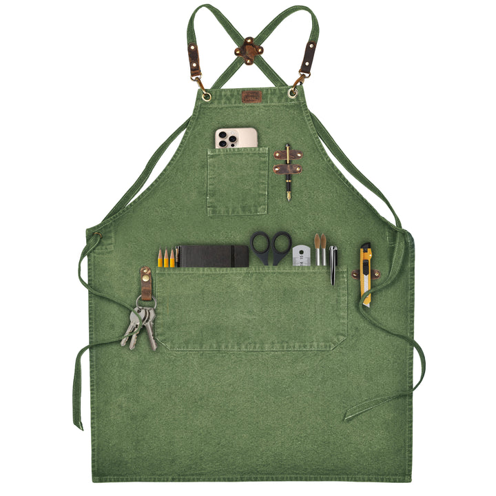 Chef Aprons for Men Women with Large Pockets, Cotton Canvas Cross Back Adjustable Work Apron, Size M to XXL