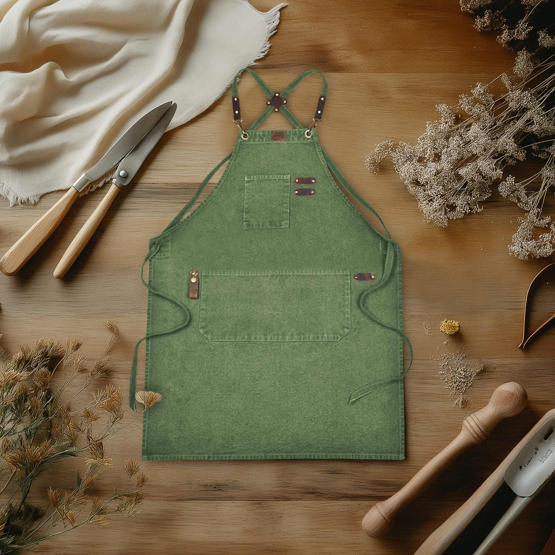 Chef Aprons for Men Women with Large Pockets, Cotton Canvas Cross Back Adjustable Work Apron, Size M to XXL