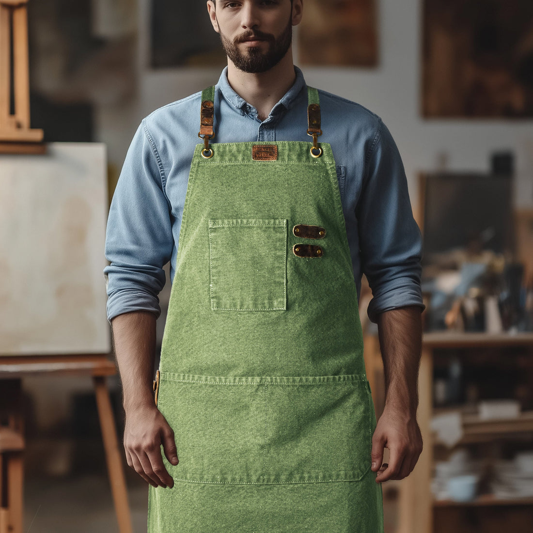 Chef Aprons for Men Women with Large Pockets, Cotton Canvas Cross Back Adjustable Work Apron, Size M to XXL