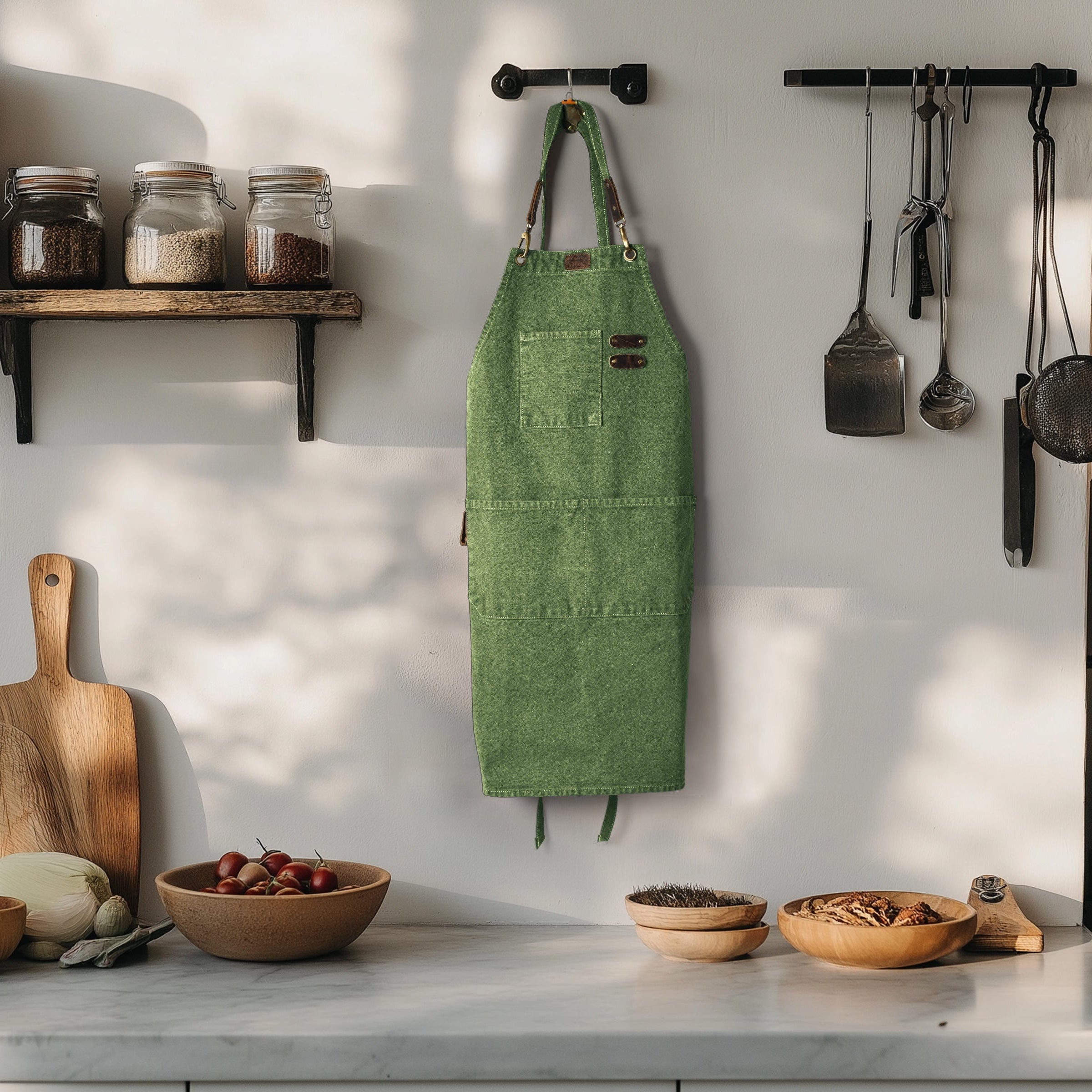 Chef Aprons for Men Women with Large Pockets, Cotton Canvas Cross Back Adjustable Work Apron, Size M to XXL