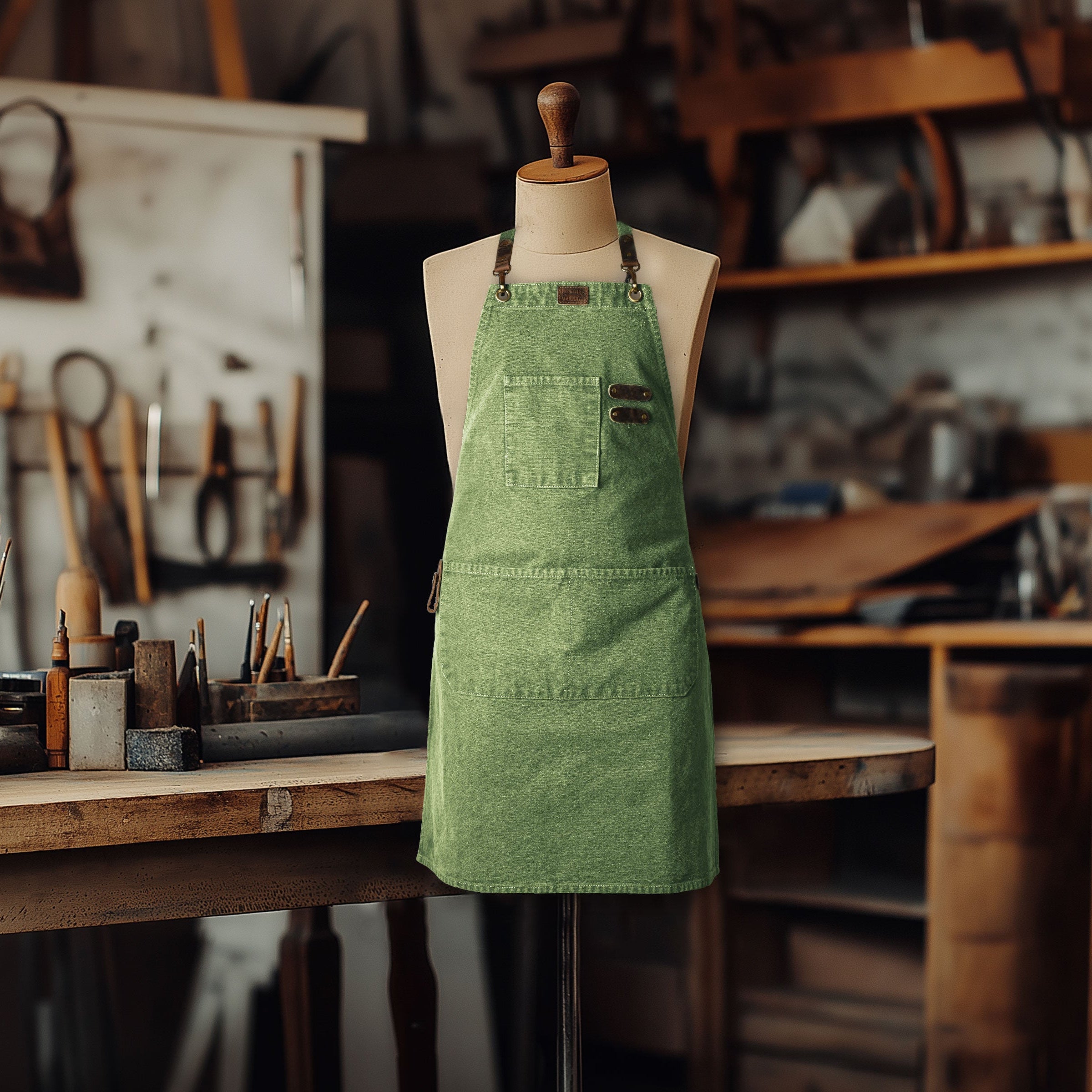 Chef Aprons for Men Women with Large Pockets, Cotton Canvas Cross Back Adjustable Work Apron, Size M to XXL