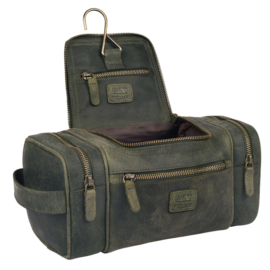 green toiletries travel bag Large Toiletry in Sea Measures approx 26 cm W x 16 cm H x 9 cm D Leather Travel Toiletry Bag -