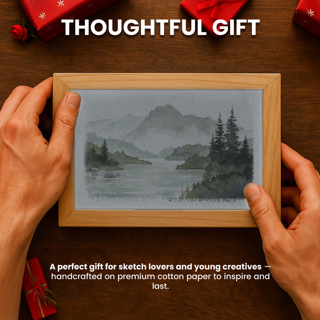 WATERCOLOR PAPER - 150 GSM THICK DECKLE EDGE PAPER - 50 SHEETS COTTON HANDMADE PAPER