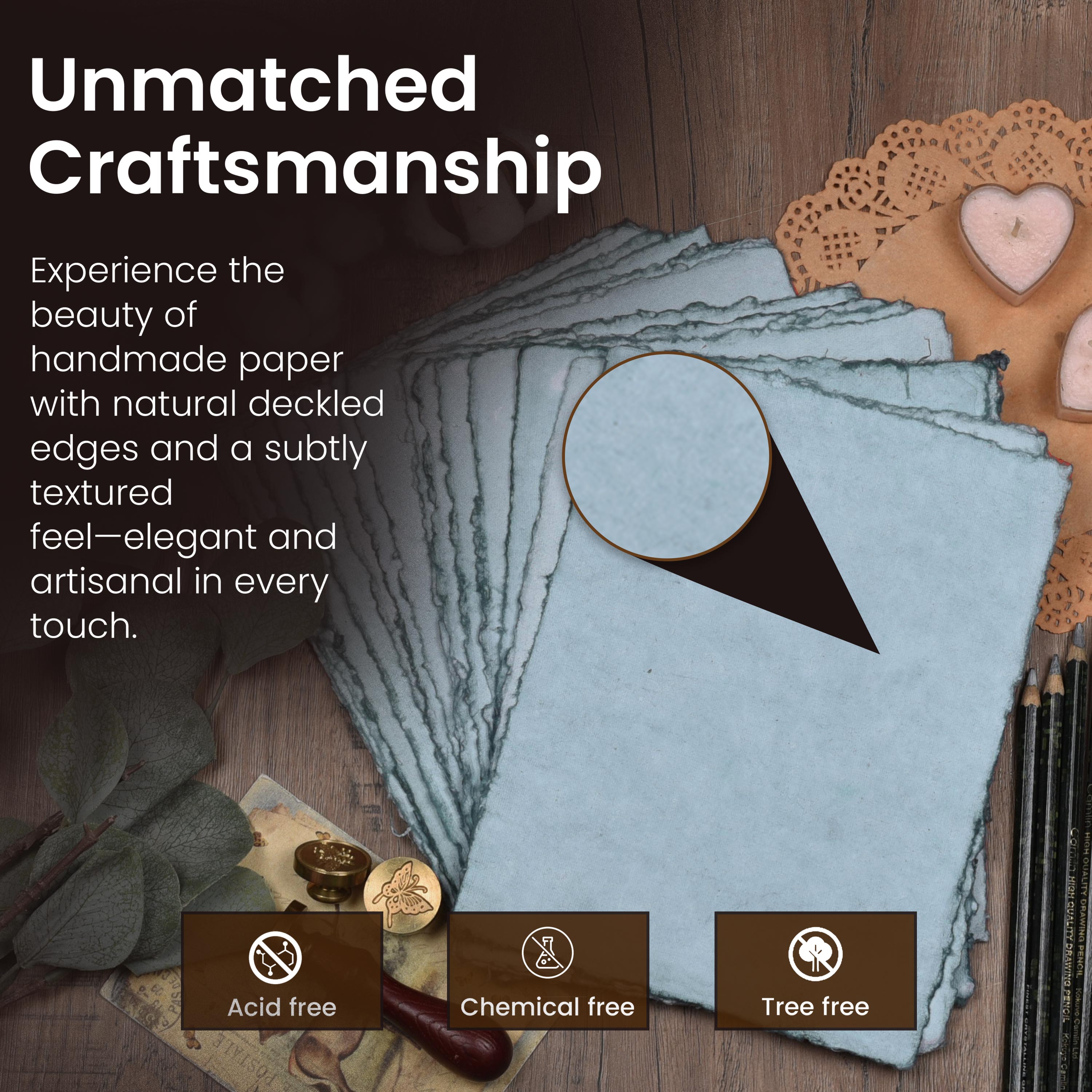 WATERCOLOR PAPER - 150 GSM THICK DECKLE EDGE PAPER - 50 SHEETS COTTON HANDMADE PAPER