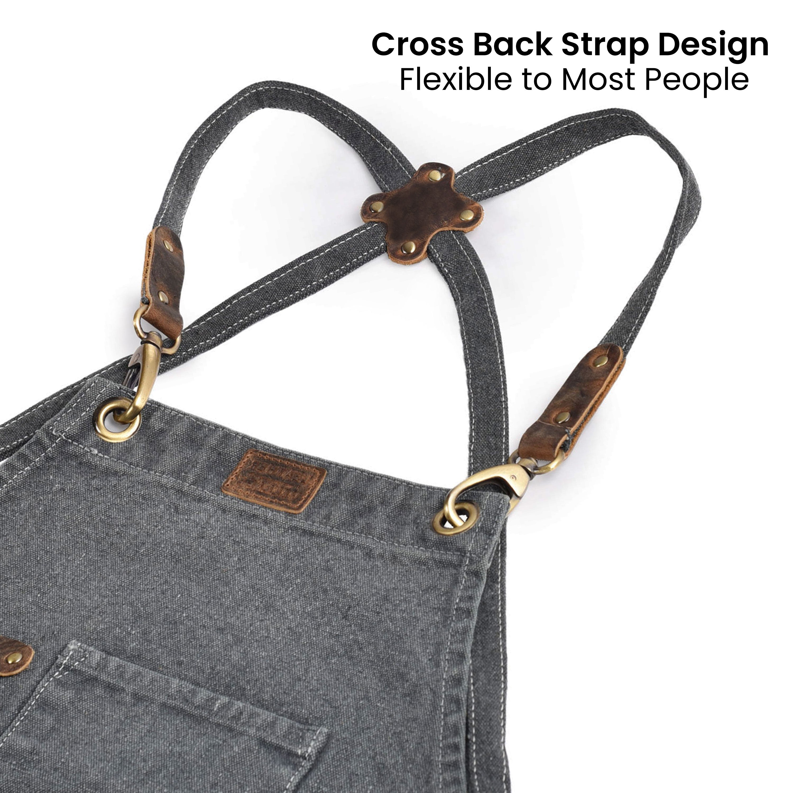 Chef Aprons for Men Women with Large Pockets, Cotton Canvas Cross Back Adjustable Work Apron, Size M to XXL