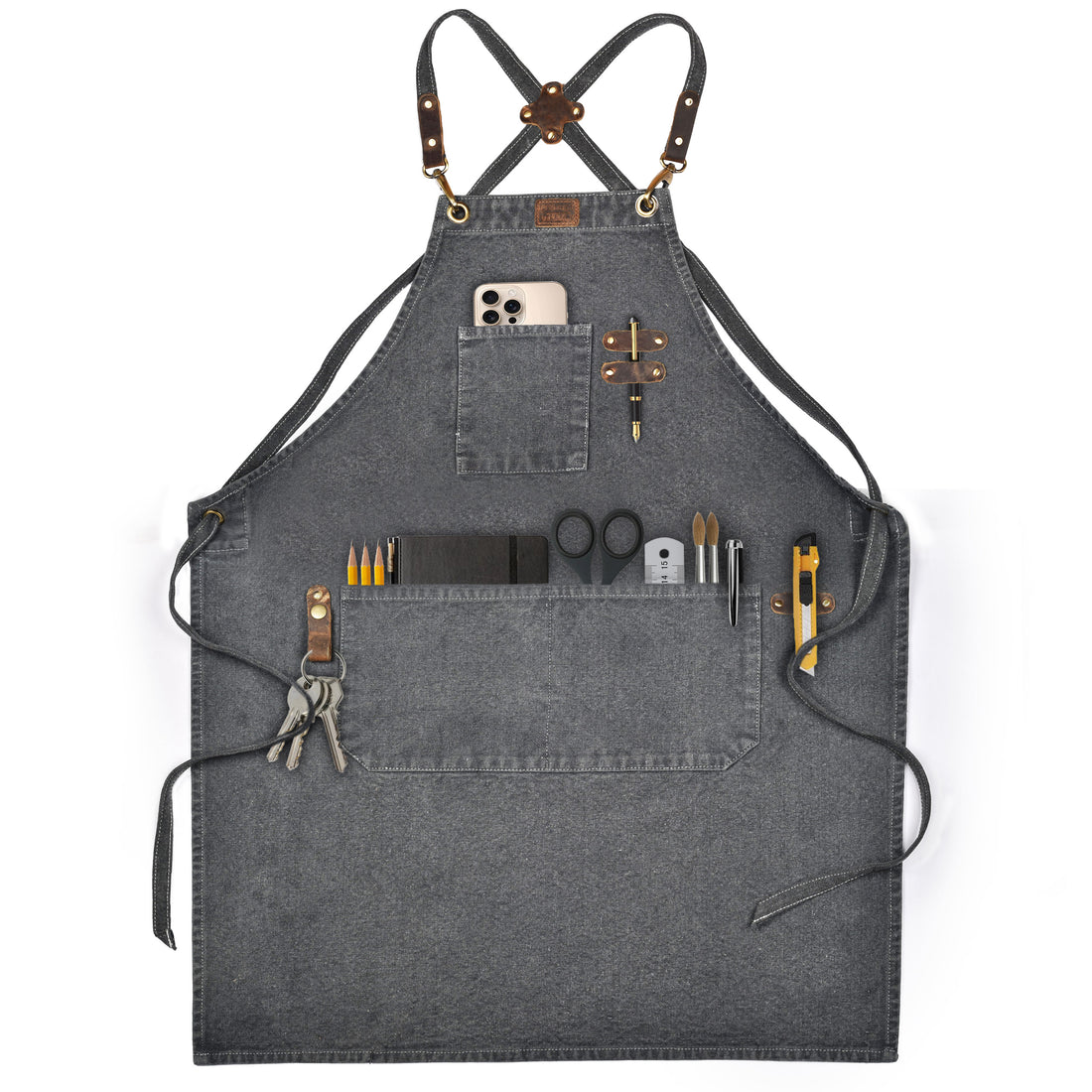 Chef Aprons for Men Women with Large Pockets, Cotton Canvas Cross Back Adjustable Work Apron, Size M to XXL