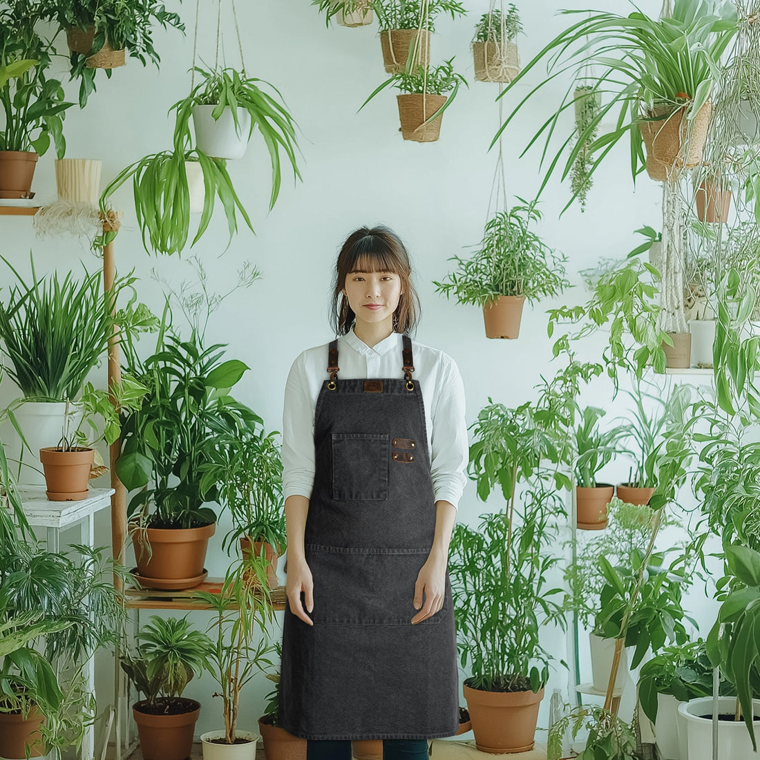 Chef Aprons for Men Women with Large Pockets, Cotton Canvas Cross Back Adjustable Work Apron, Size M to XXL