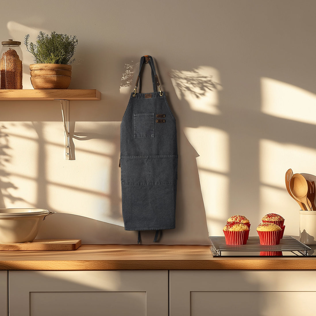 Chef Aprons for Men Women with Large Pockets, Cotton Canvas Cross Back Adjustable Work Apron, Size M to XXL