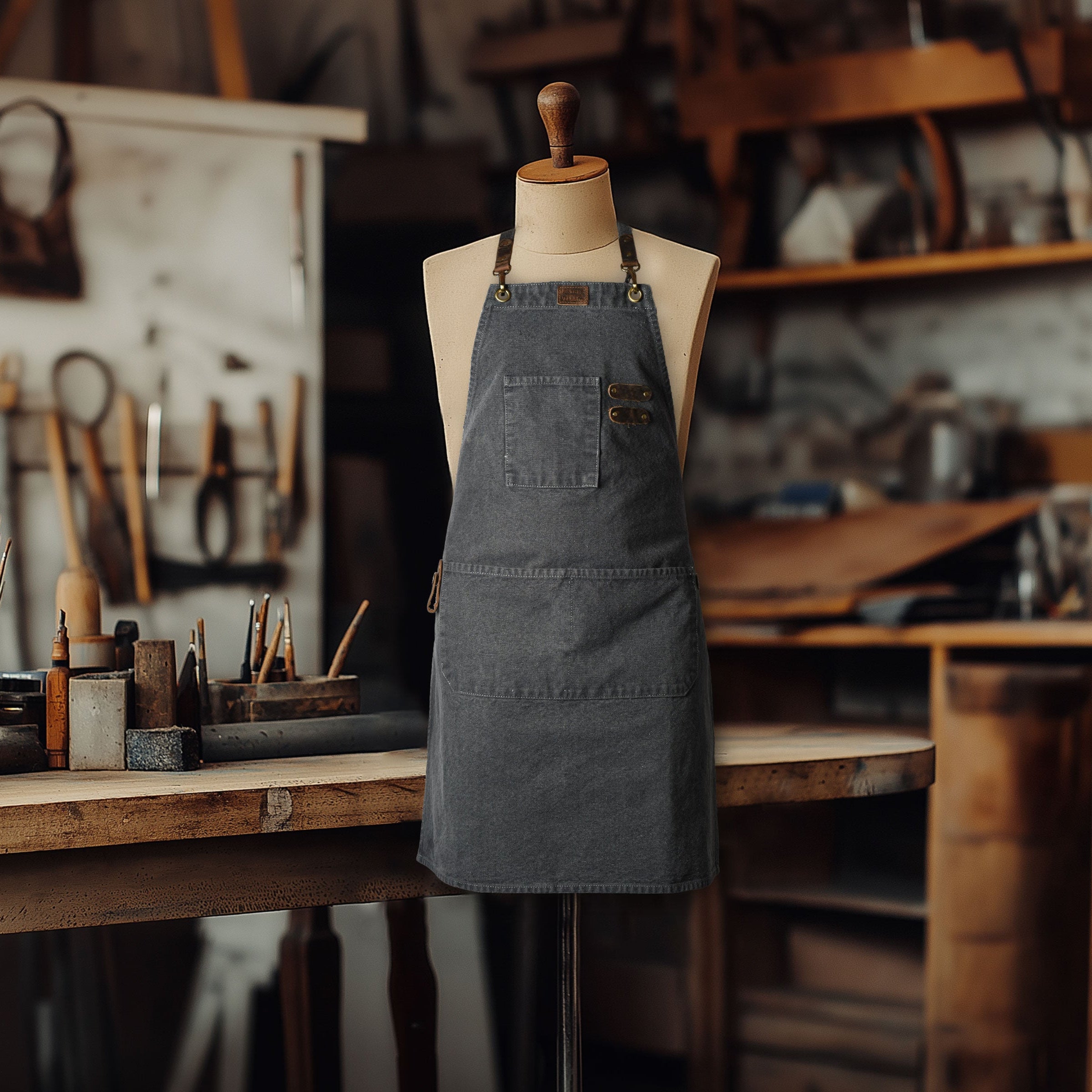 Chef Aprons for Men Women with Large Pockets, Cotton Canvas Cross Back Adjustable Work Apron, Size M to XXL