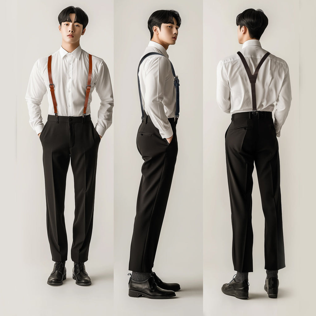 Leather Suspenders for Men & Women Adjustable Y-Back Braces with Snaps Vintage Classic Style for Any Occasion Leather Village