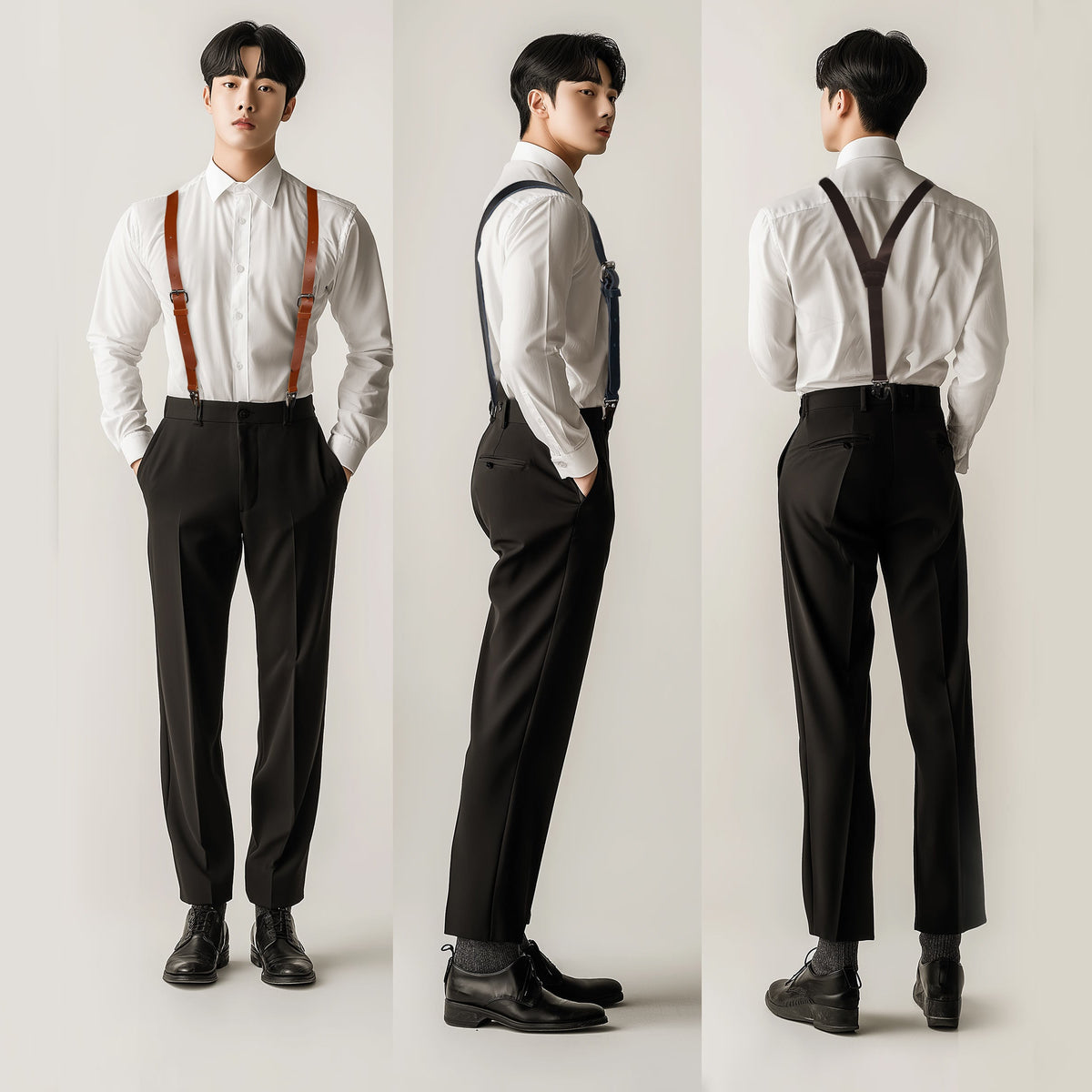 Leather Suspenders for Men & Women Adjustable Y-Back Braces with Snaps Vintage Classic Style for Any Occasion