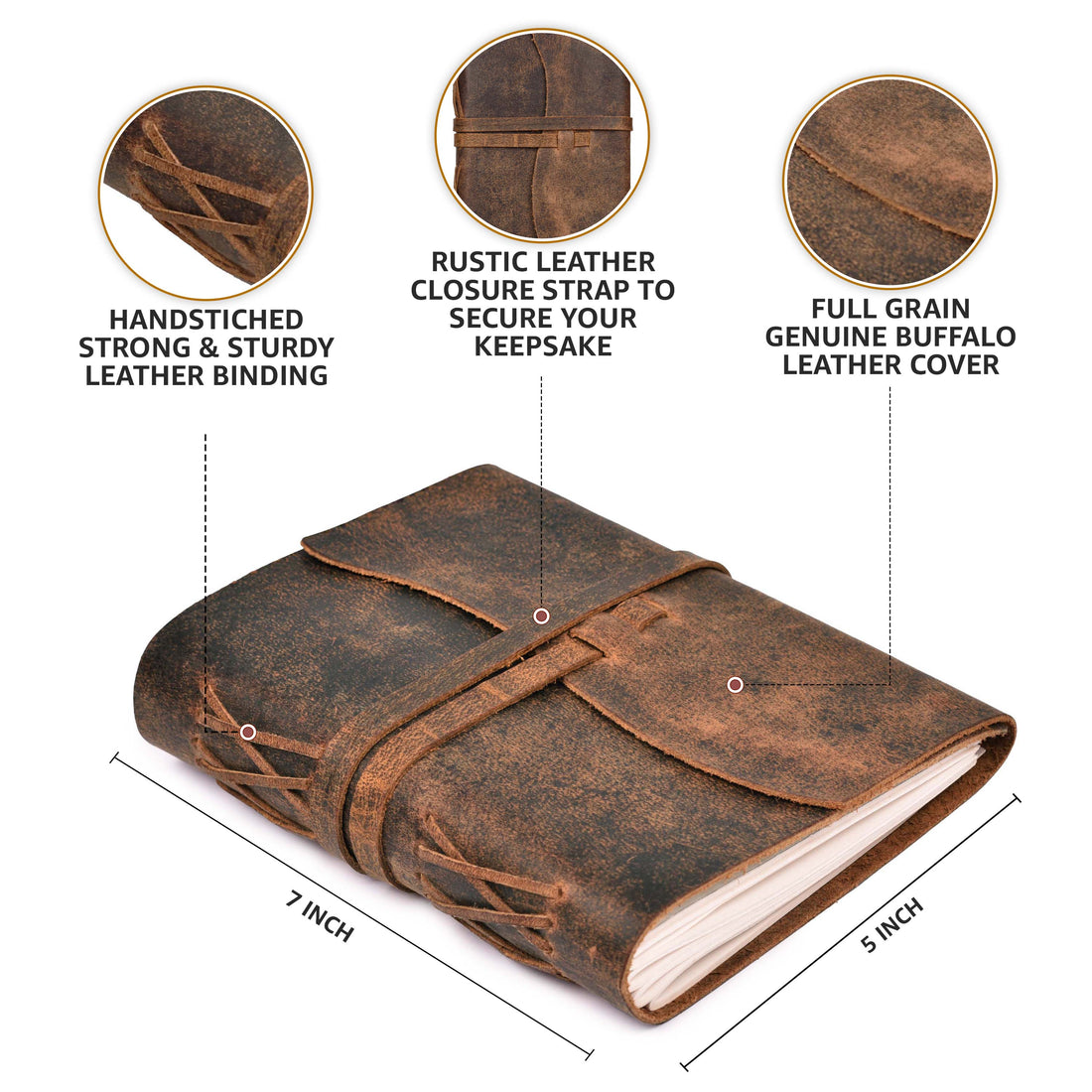 Leather Bound Journal |Brown | 240 Pages Lined Paper | Perfect for Office, Travel, & Personal Use | Premium College Ruled Notebook for Men & Women