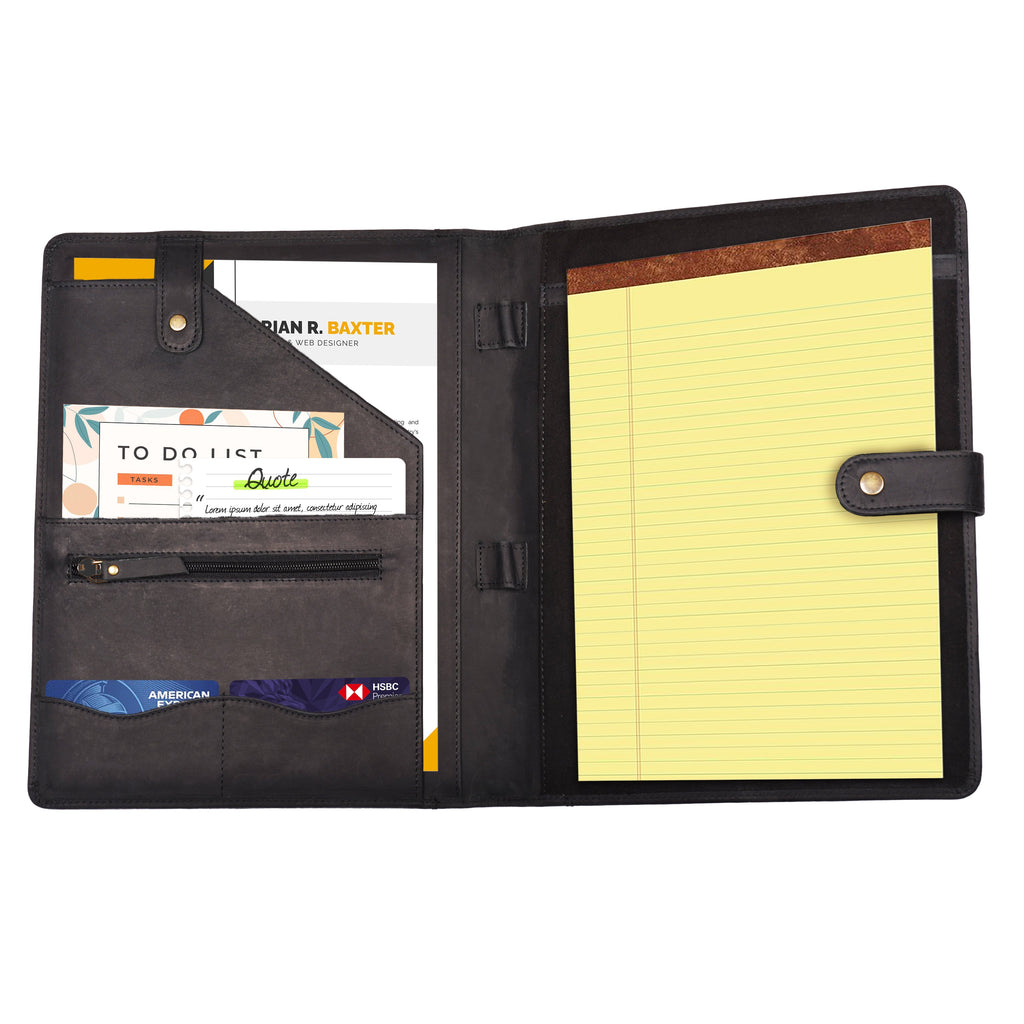Leather Village carbon black professional meeting padfolio