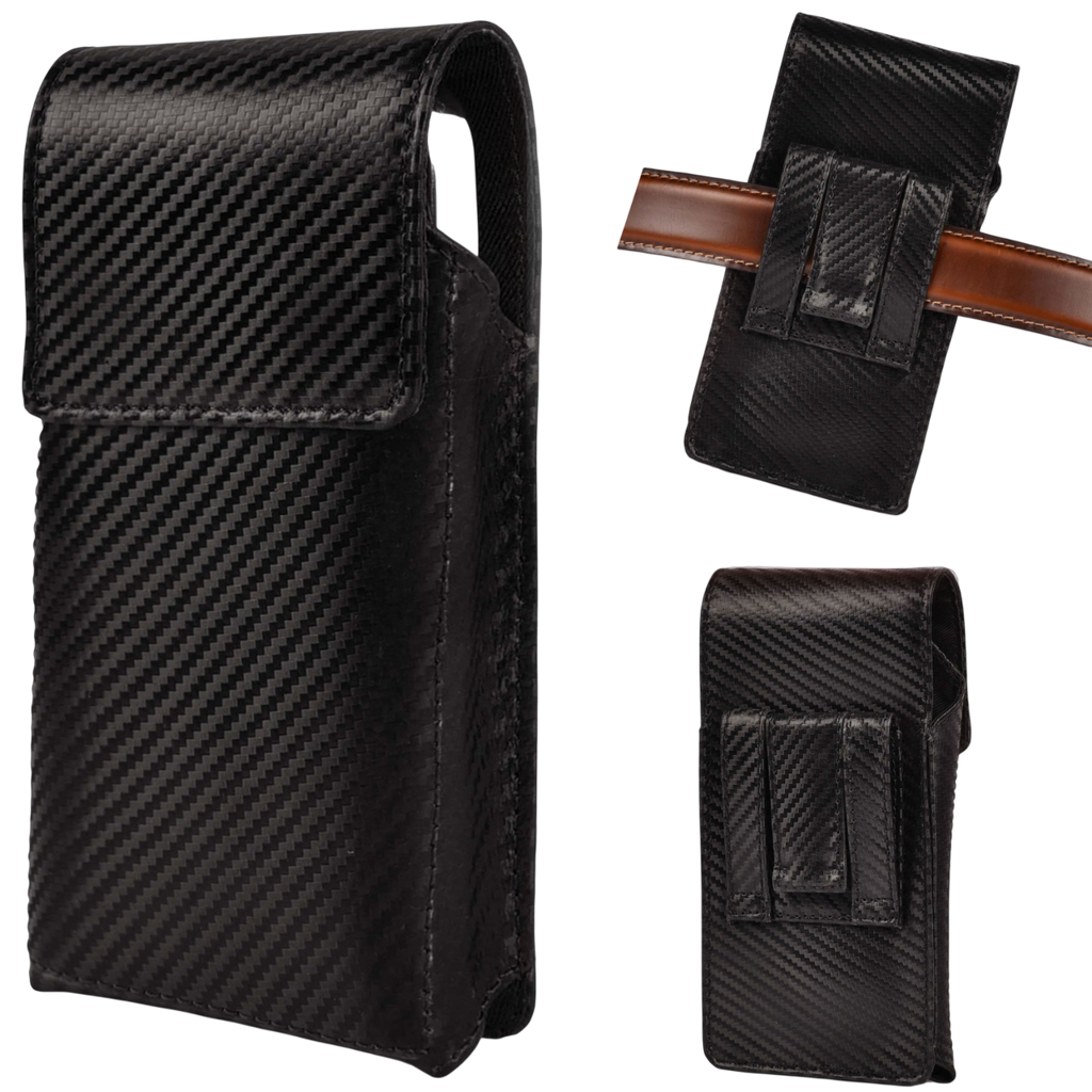 Genuine Carbon Leather Phone Holster - Black Leather Village