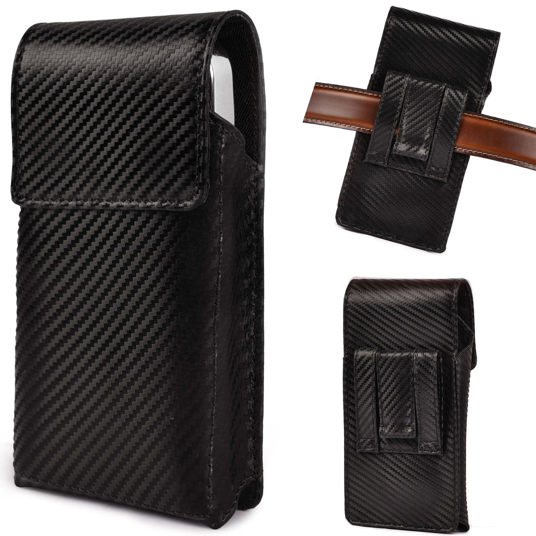 Genuine Carbon Leather Phone Holster - Black