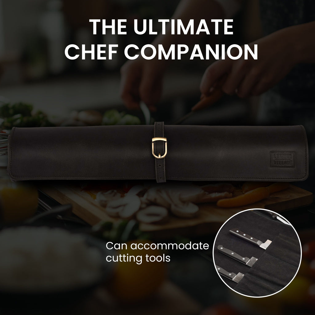 Leather Village premium leather knife roll holder for chefs