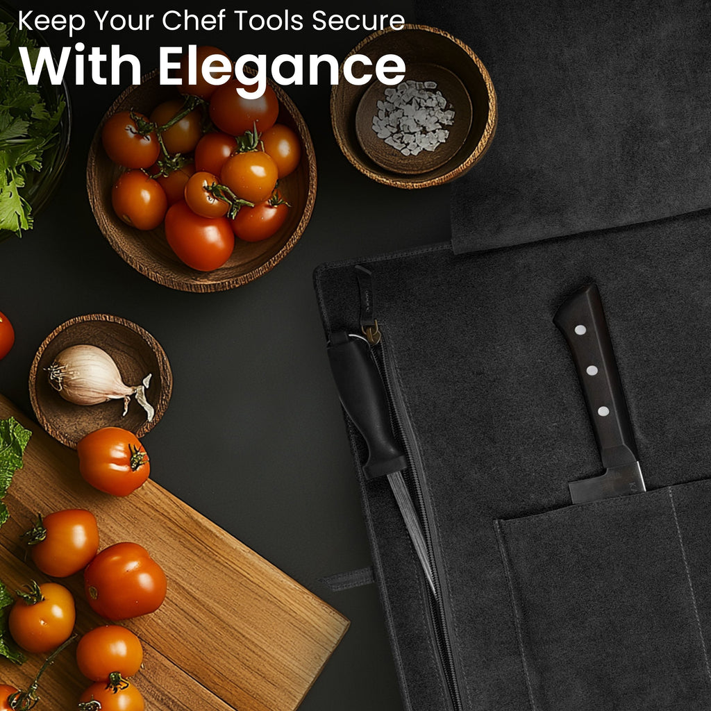 Leather Village genuine leather chef knife storage roll case