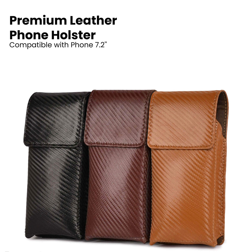 Genuine Carbon Leather Phone Holster - Brown Leather Village