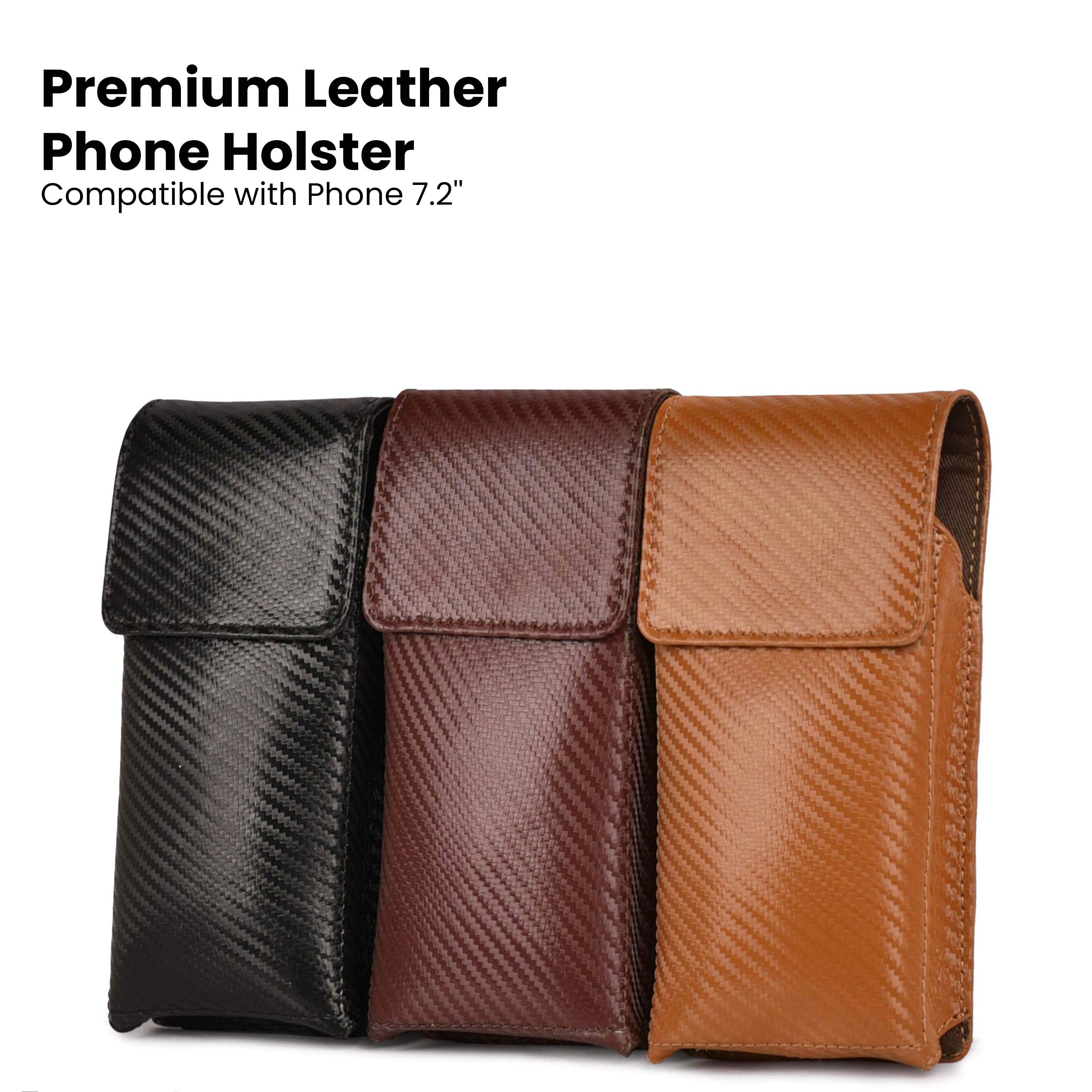 Genuine Carbon Leather Phone Holster - Brown Leather Village